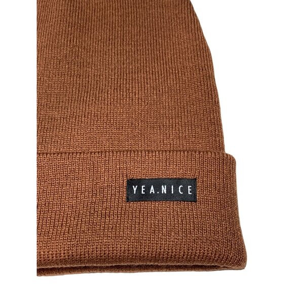 Yea.Nice Legend Mens Knit Sienna Chocolate Brown Folded Beanie Hat Cap Winter - Picture 2 of 6